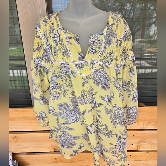 Ivy Jane Yellow Floral Blouse Boho Style 3/4 Sleeve Sz XL - Picture 4 of 9